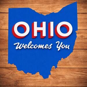 Ohio Welcomes You Road Sign State Outline Entrance Highway Freeway Interstate